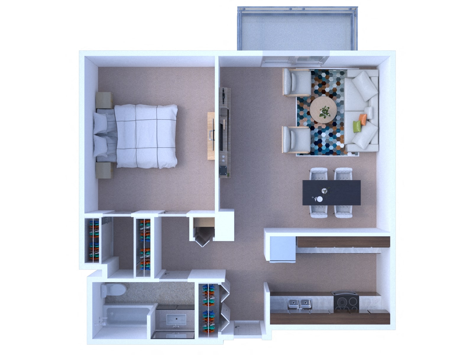 Floor plan for 1 bed, 1 bath, 800 sqft